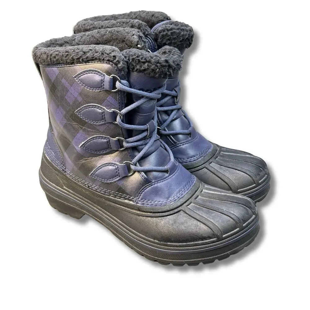 Crocs Winter Snow Boots Blue Tartan Plaid Women’s Size 7 Waterproof
